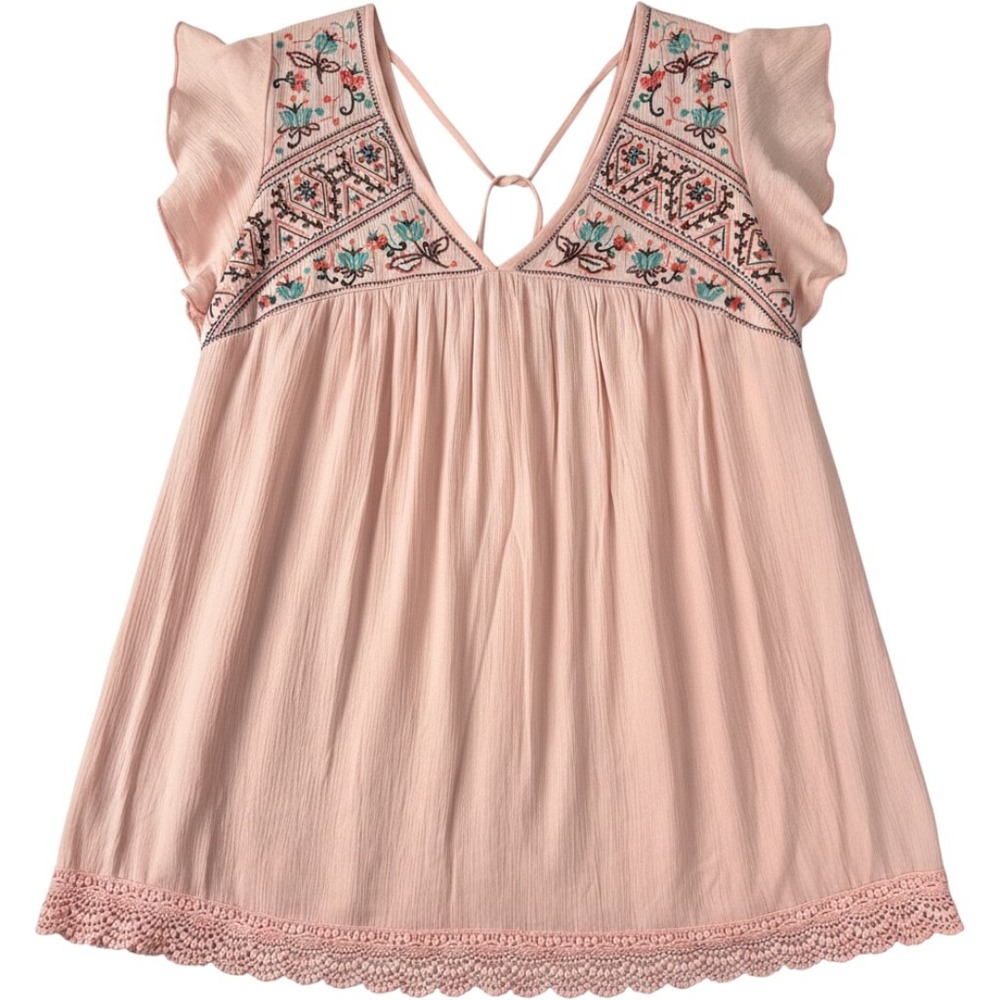 Kelly Renee Pink Boho Embroidered Flutter Sleeve Lace Trim Blouse Top 0X